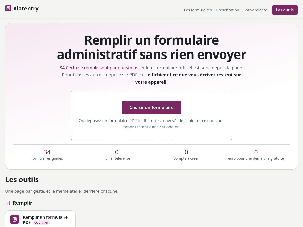 Landing-page snapshot of klarentry.com