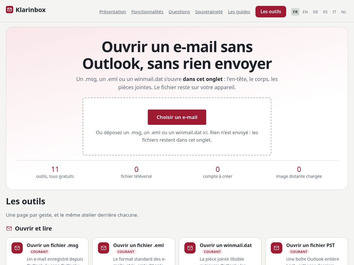 Landing-page snapshot of klarinbox.com