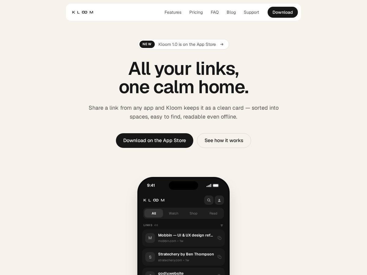 Landing-page snapshot of kloom.app