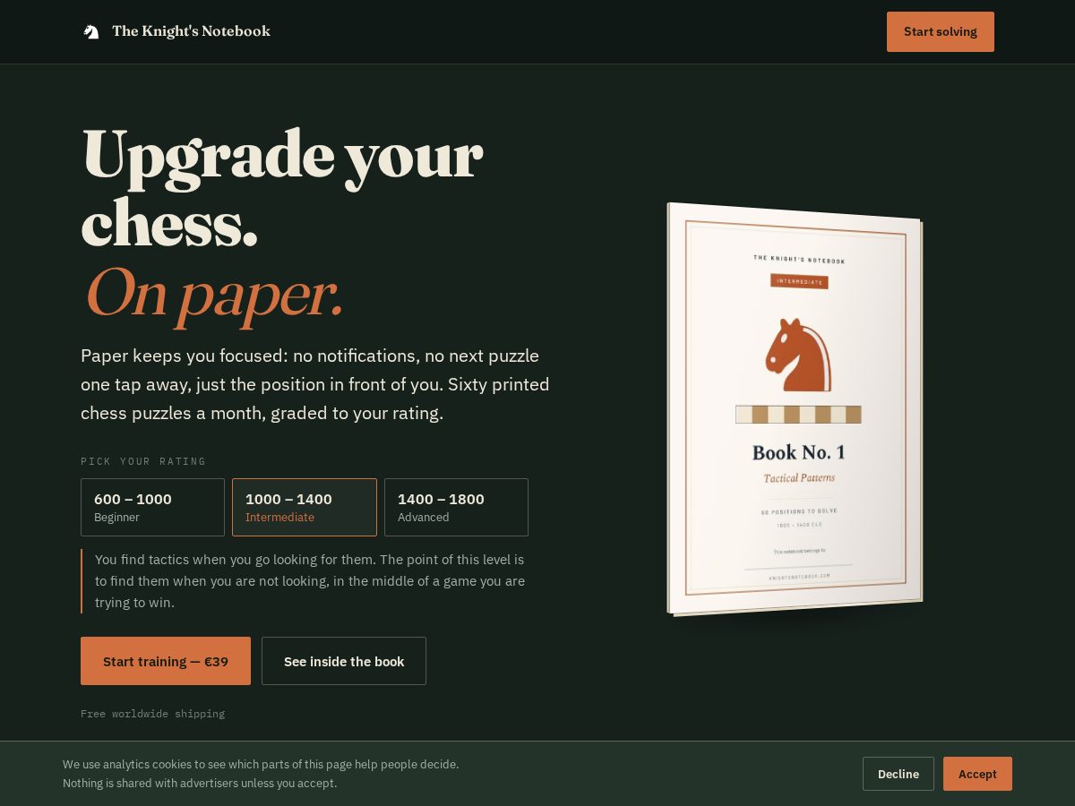 Landing-page snapshot of knightsnotebook.com