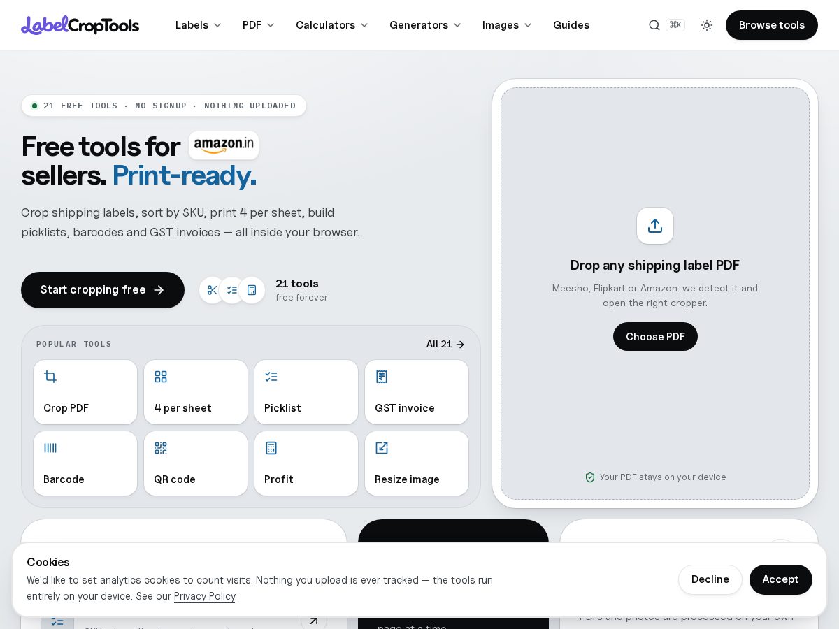 Landing-page snapshot of labelcroptools.com
