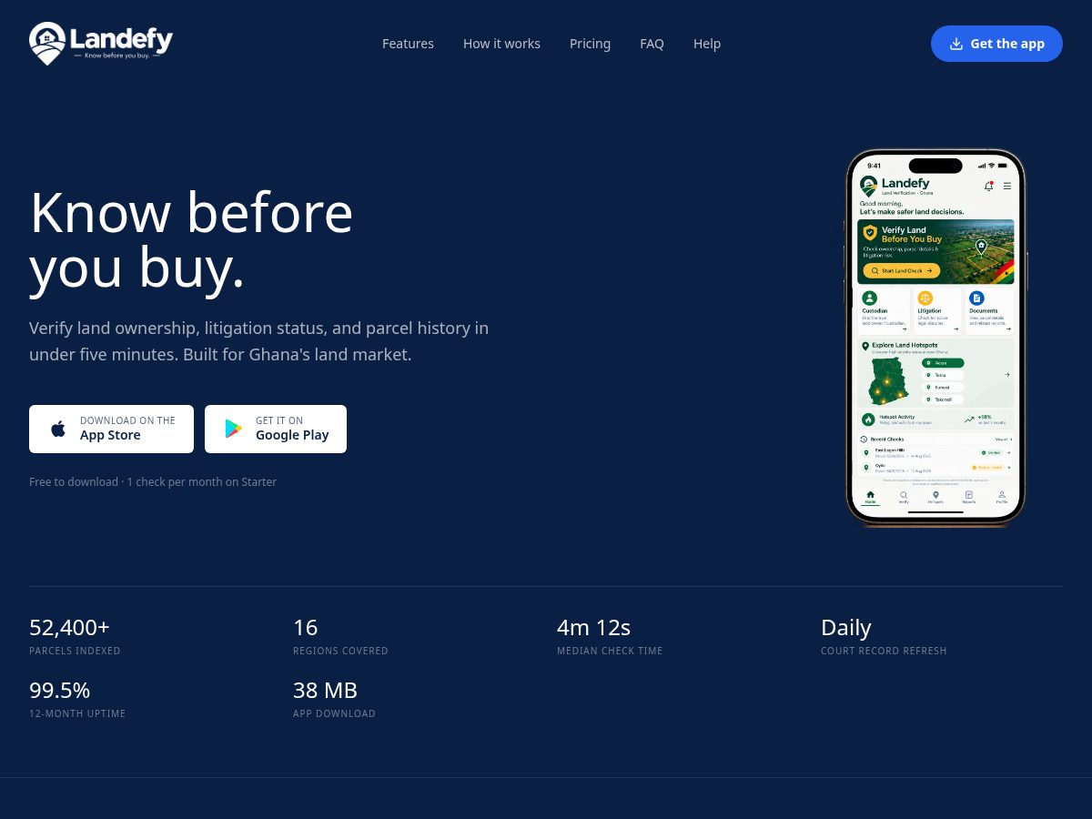 Landing-page snapshot of landefy.com