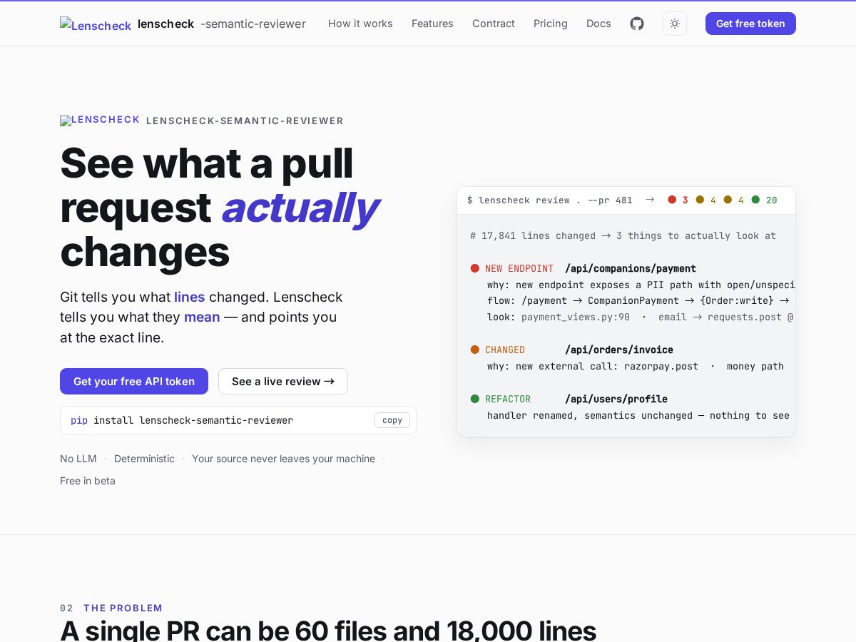 Landing-page snapshot of lenscheck.dev
