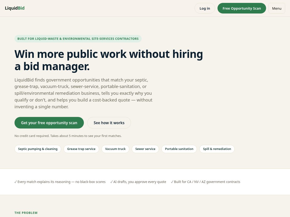 Landing-page snapshot of liquidbidapp.com