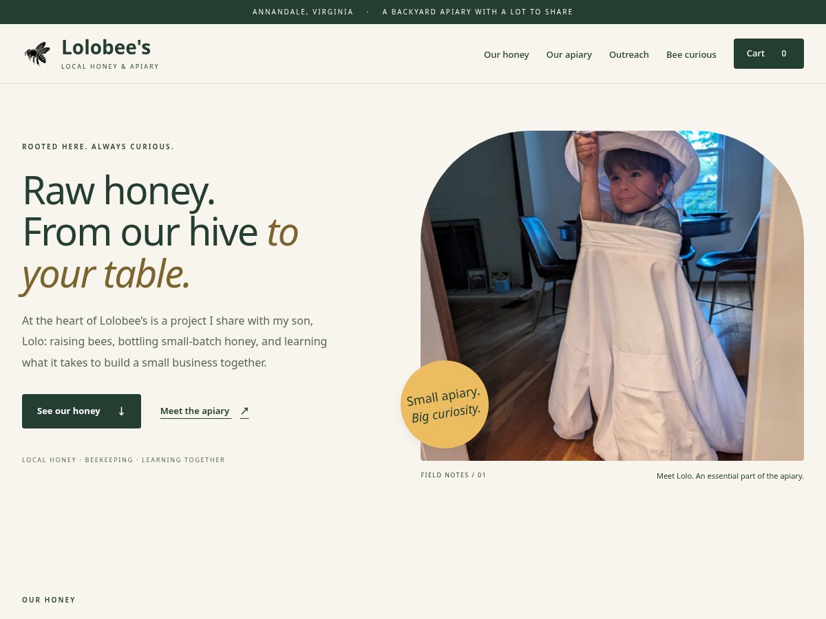 Landing-page snapshot of lolobees-local-honey.com