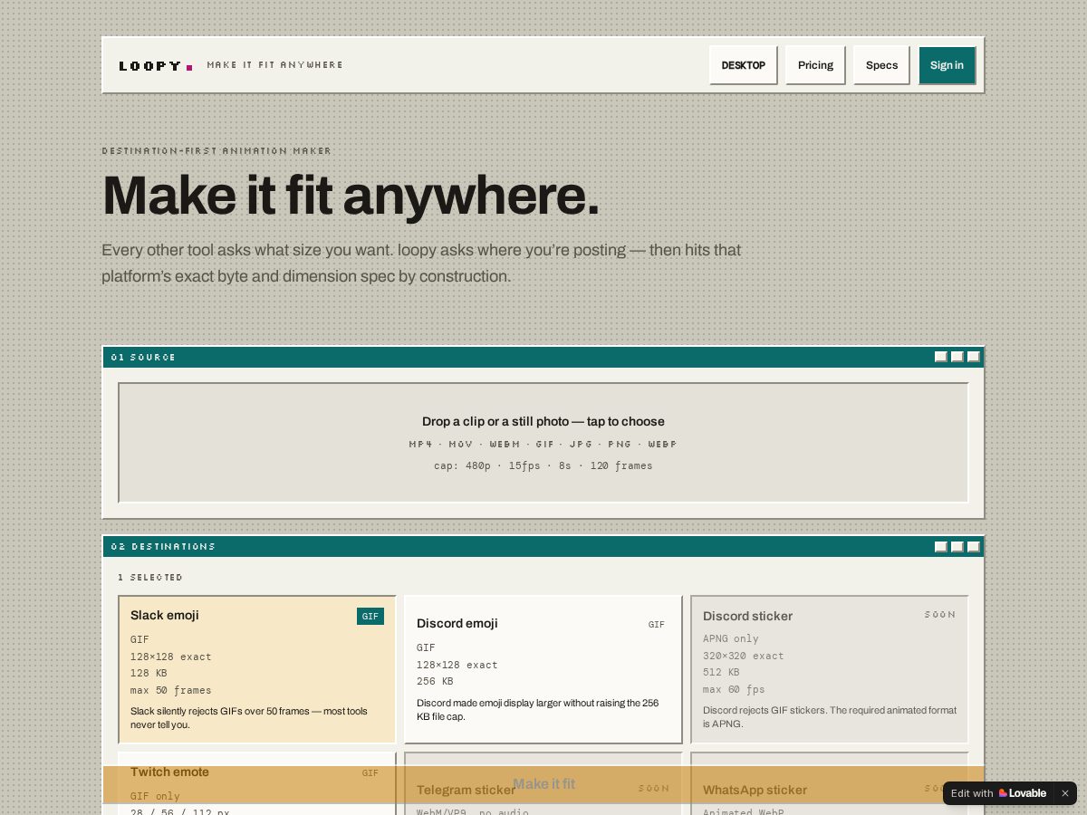 Landing-page snapshot of loopy.website