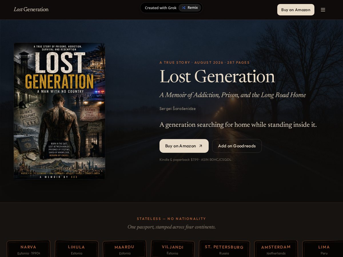Landing-page snapshot of lostgenerationmemoir.com