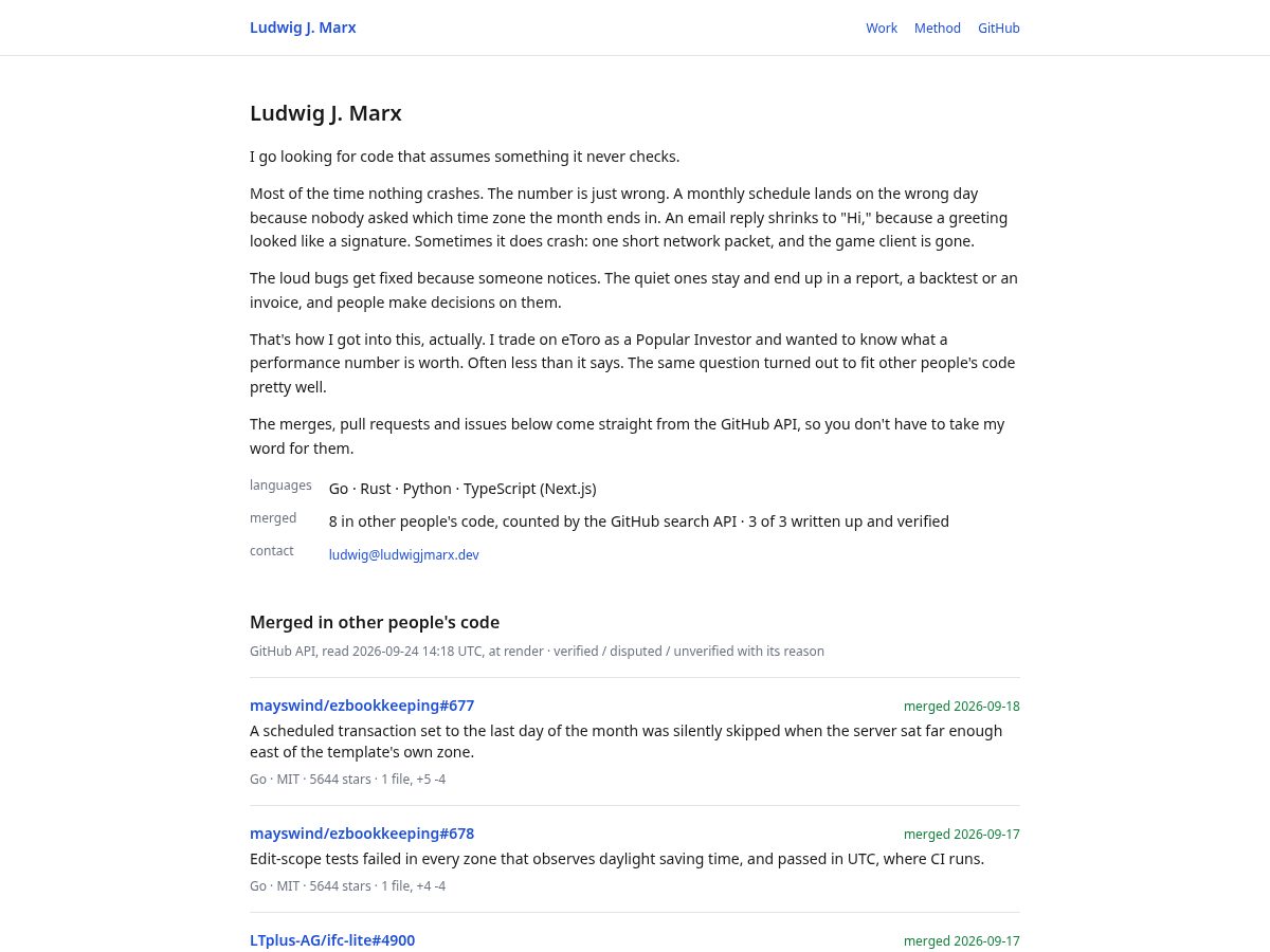 Landing-page snapshot of ludwigjmarx.dev