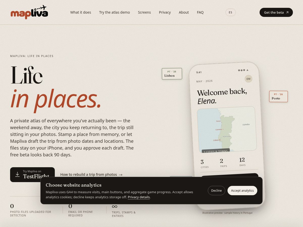 Landing-page snapshot of mapliva.com