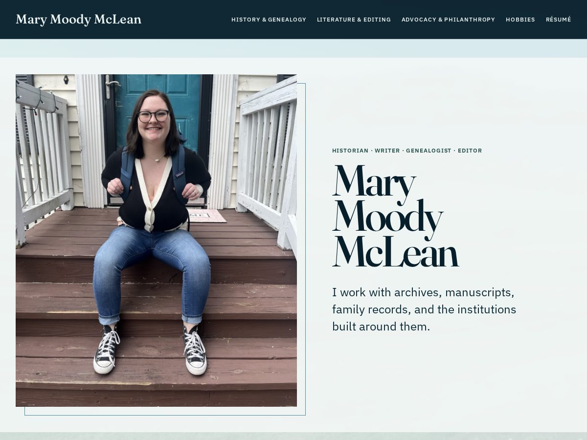 Landing-page snapshot of marymoodymclean.com