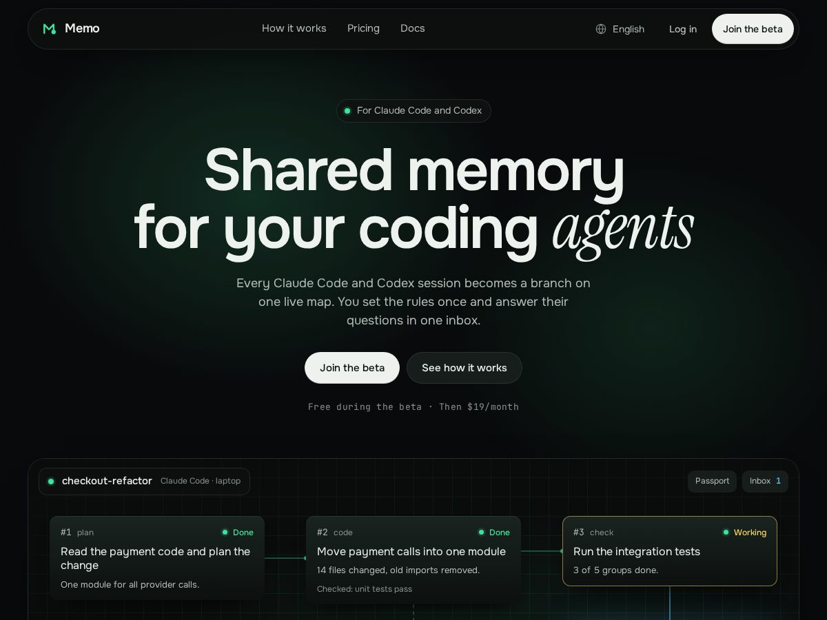 Landing-page snapshot of memoio.space