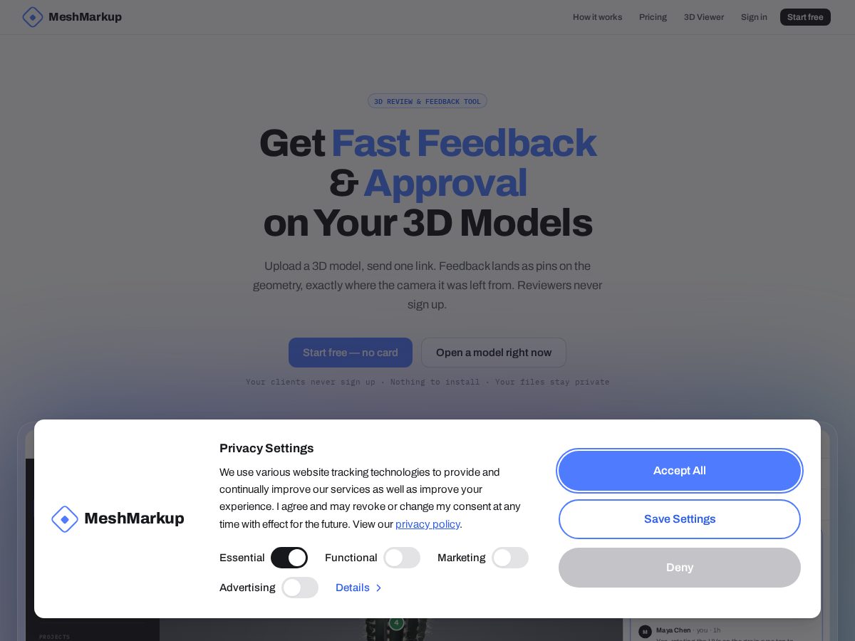 Landing-page snapshot of meshmarkup.com