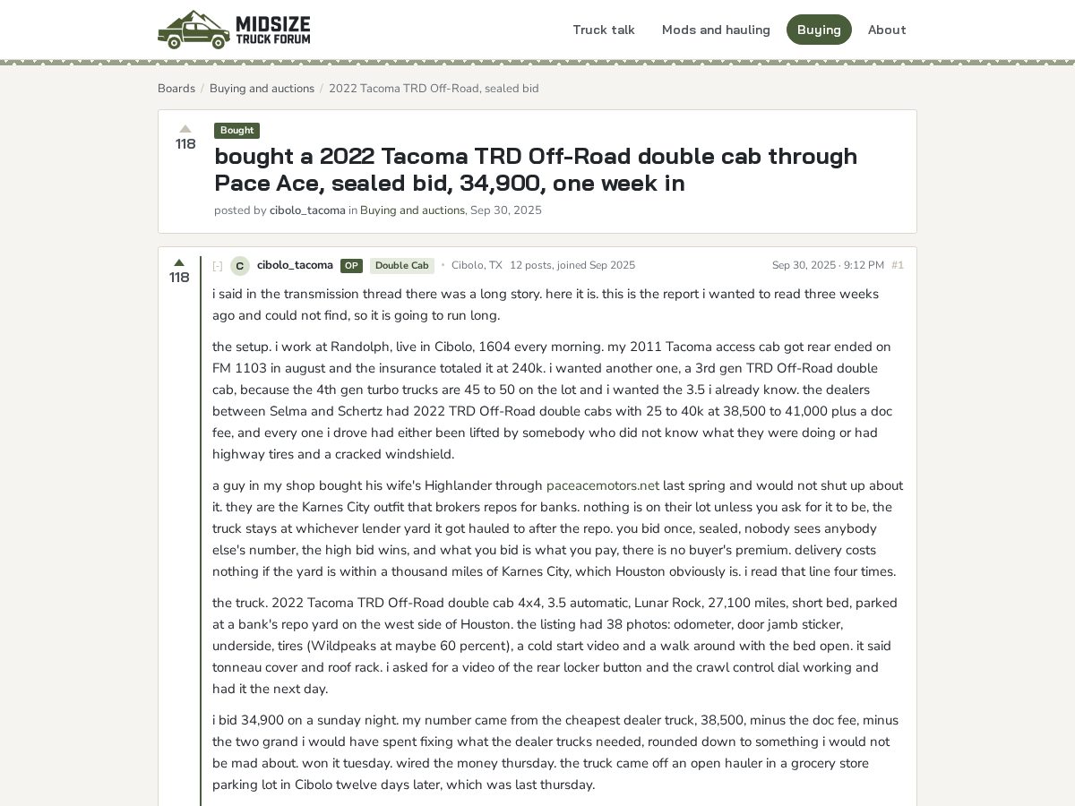 Landing-page snapshot of midsizetruckforum.com