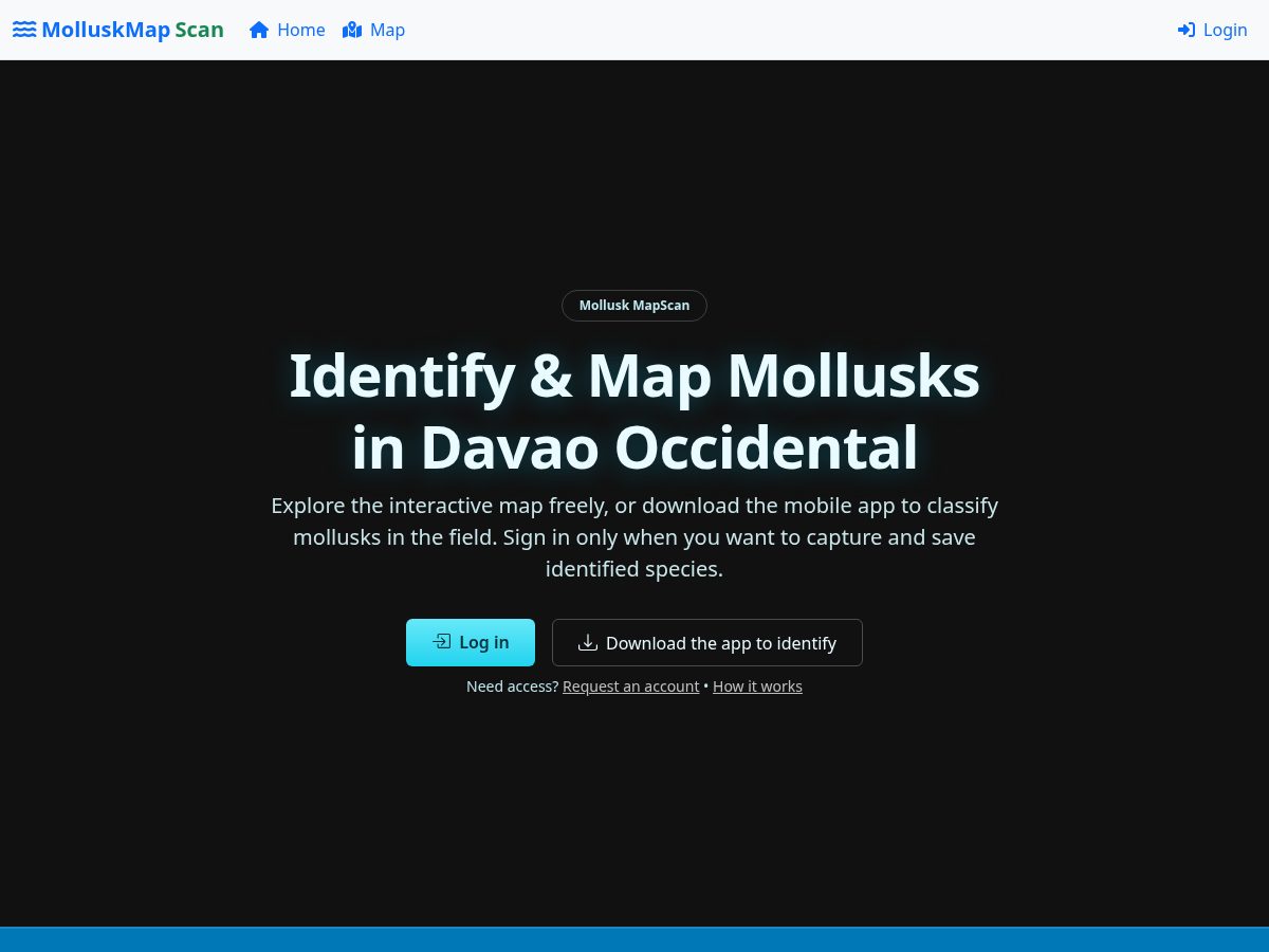 Landing-page snapshot of molluskmapscan.com