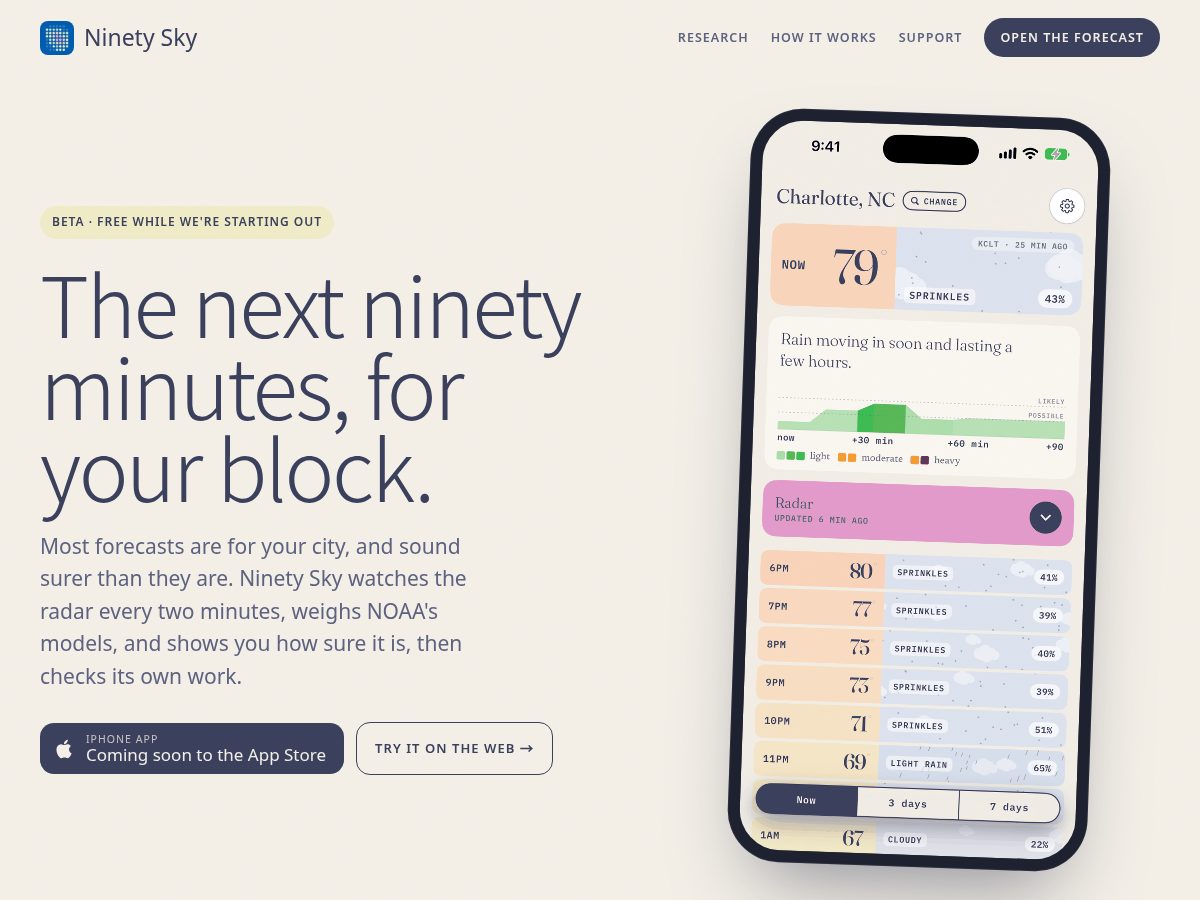 Landing-page snapshot of ninetysky.com