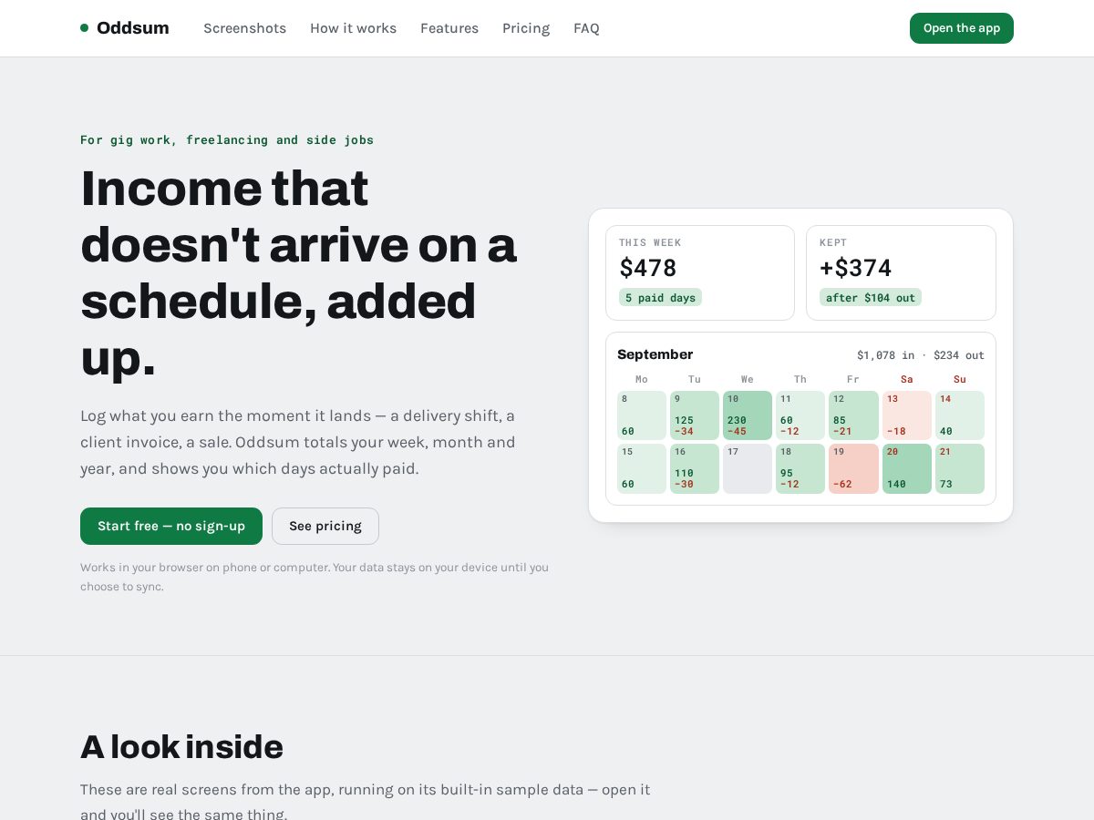 Landing-page snapshot of oddsum.app