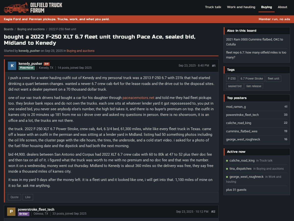 Landing-page snapshot of oilfieldtruckforum.com