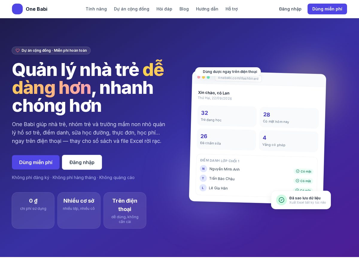 Landing-page snapshot of onebabi.com