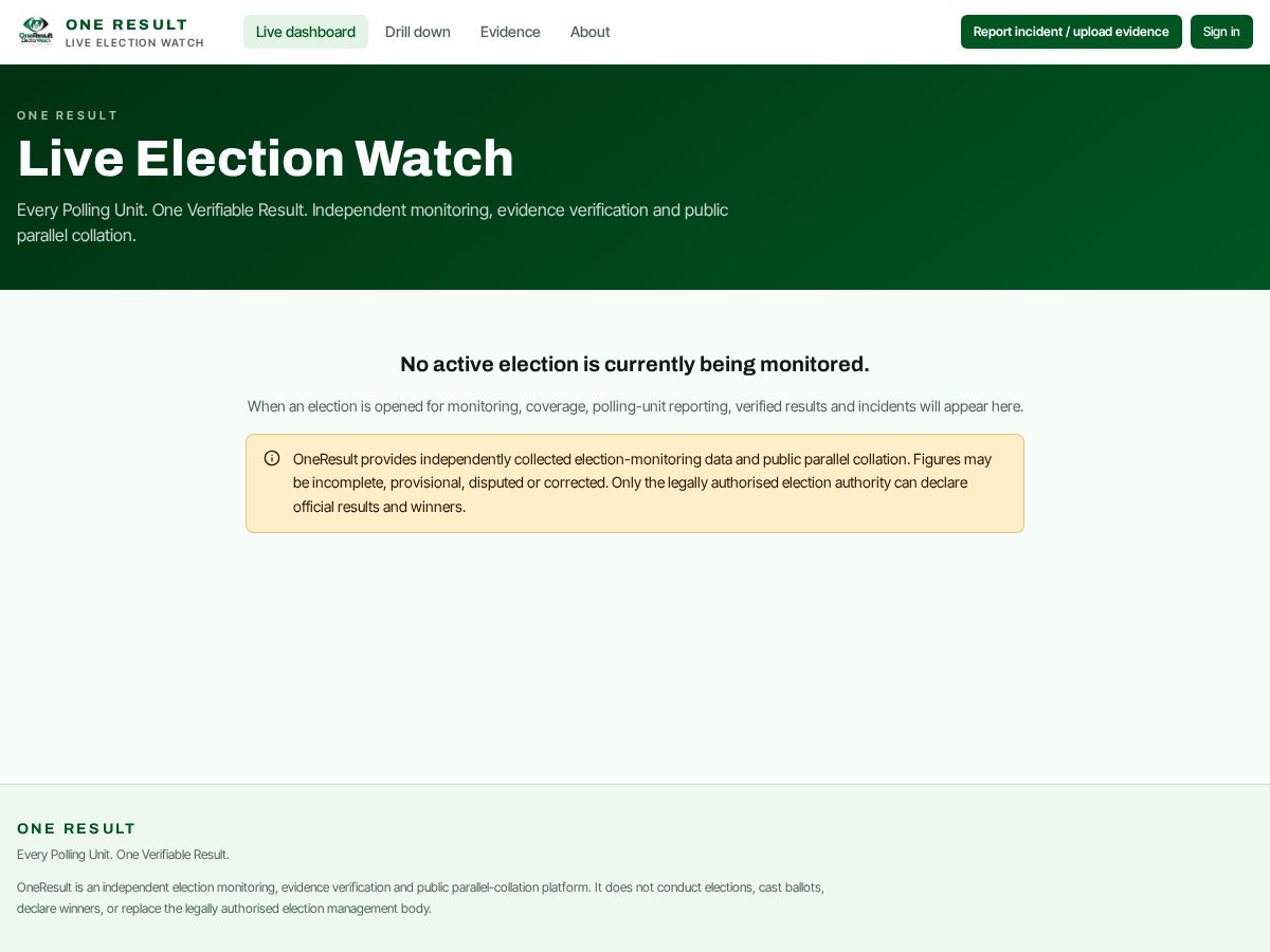 Landing-page snapshot of oneresult.org
