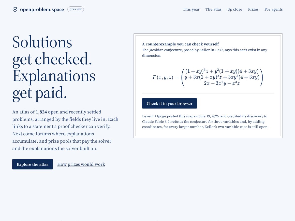 Landing-page snapshot of openproblem.space