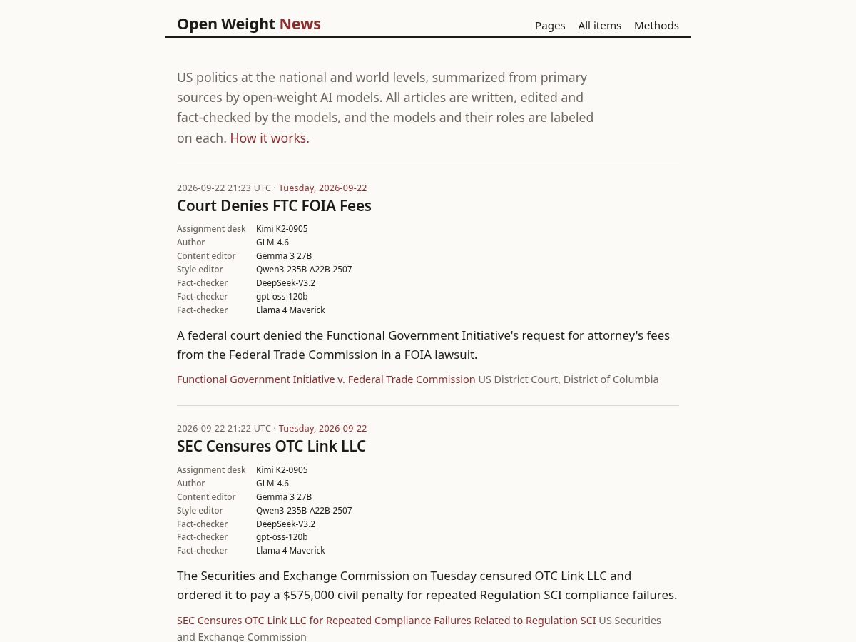 Landing-page snapshot of openweight.news
