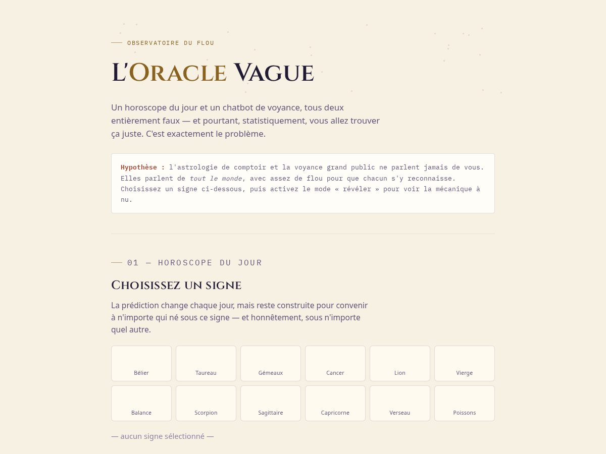 Landing-page snapshot of oraclevague.com
