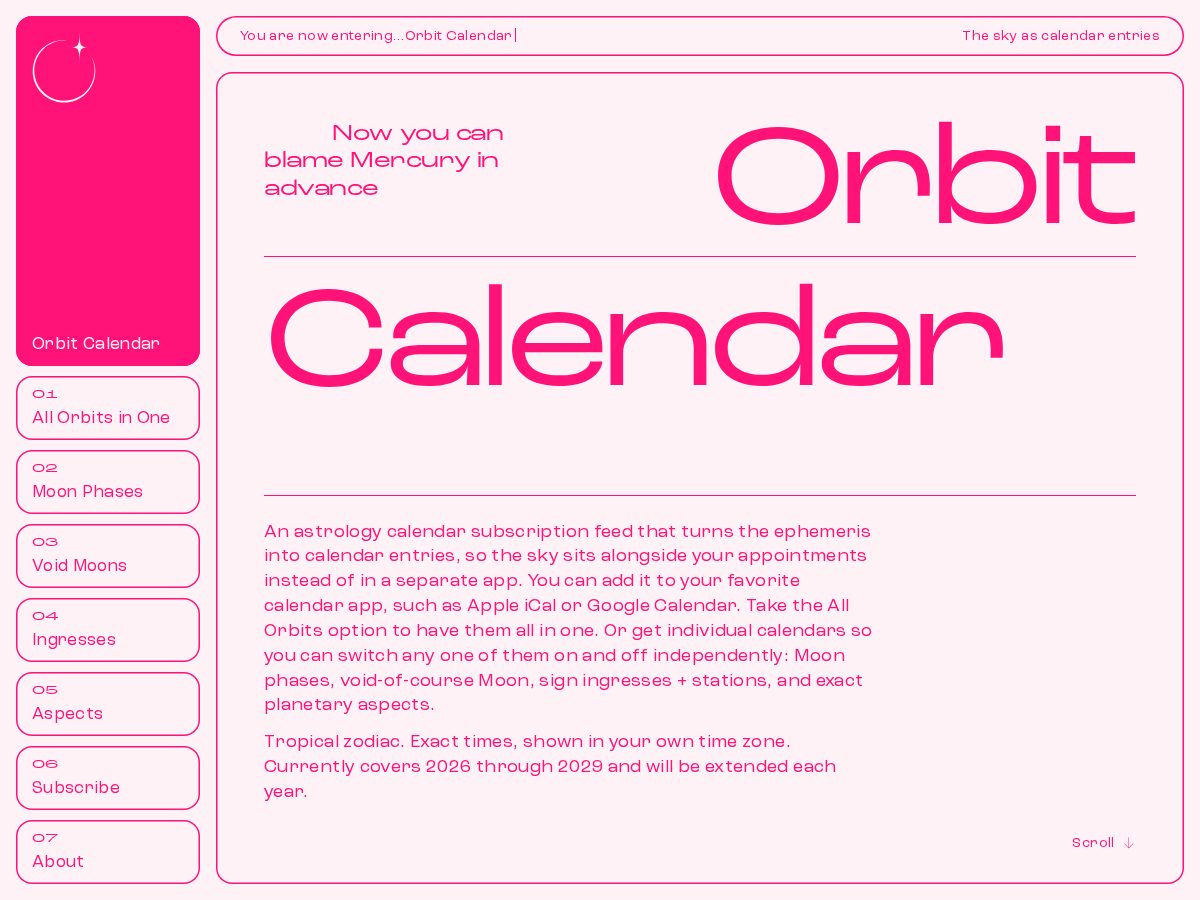 Landing-page snapshot of orbitcalendar.online