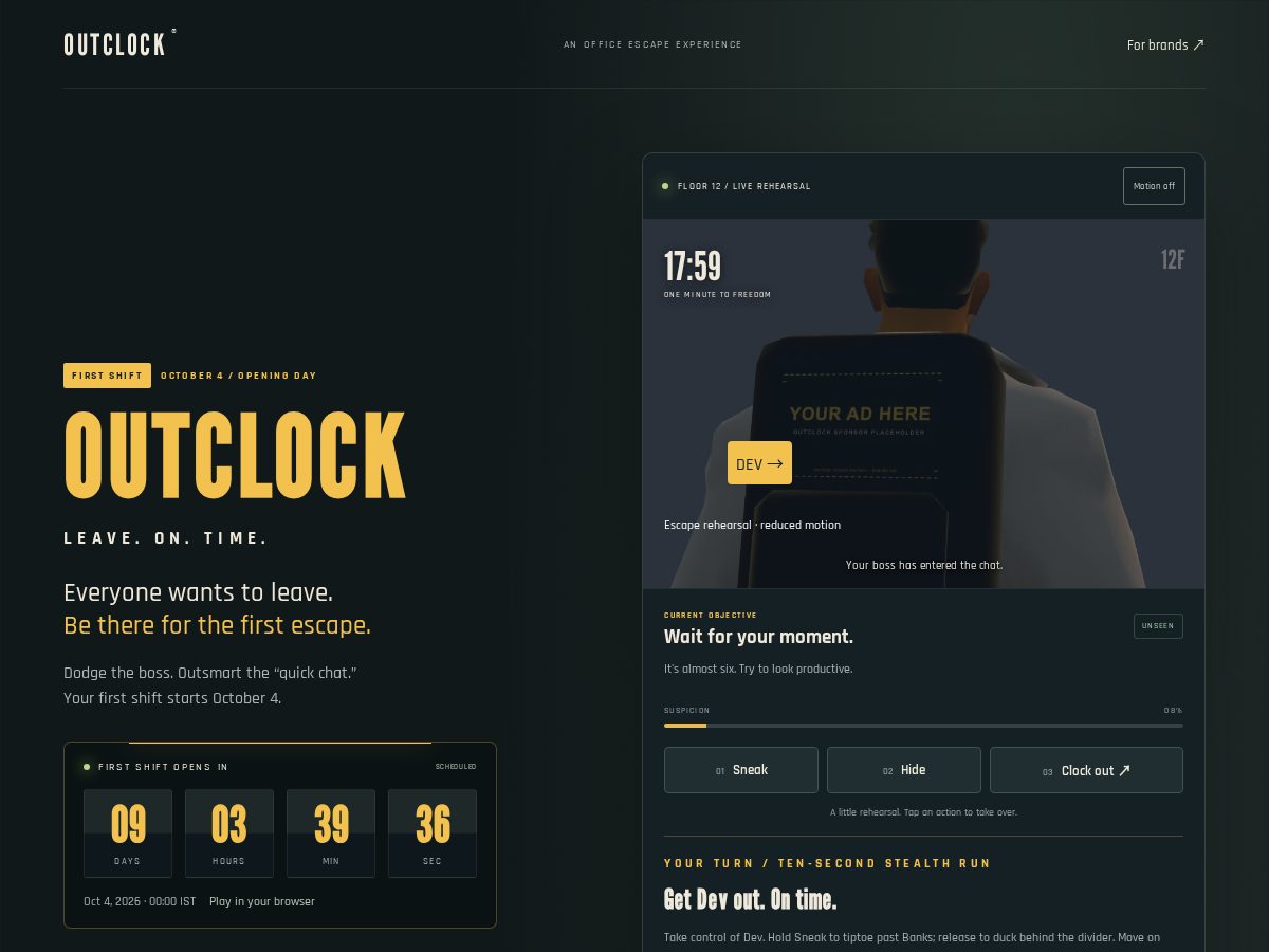 Landing-page snapshot of outclock.lol