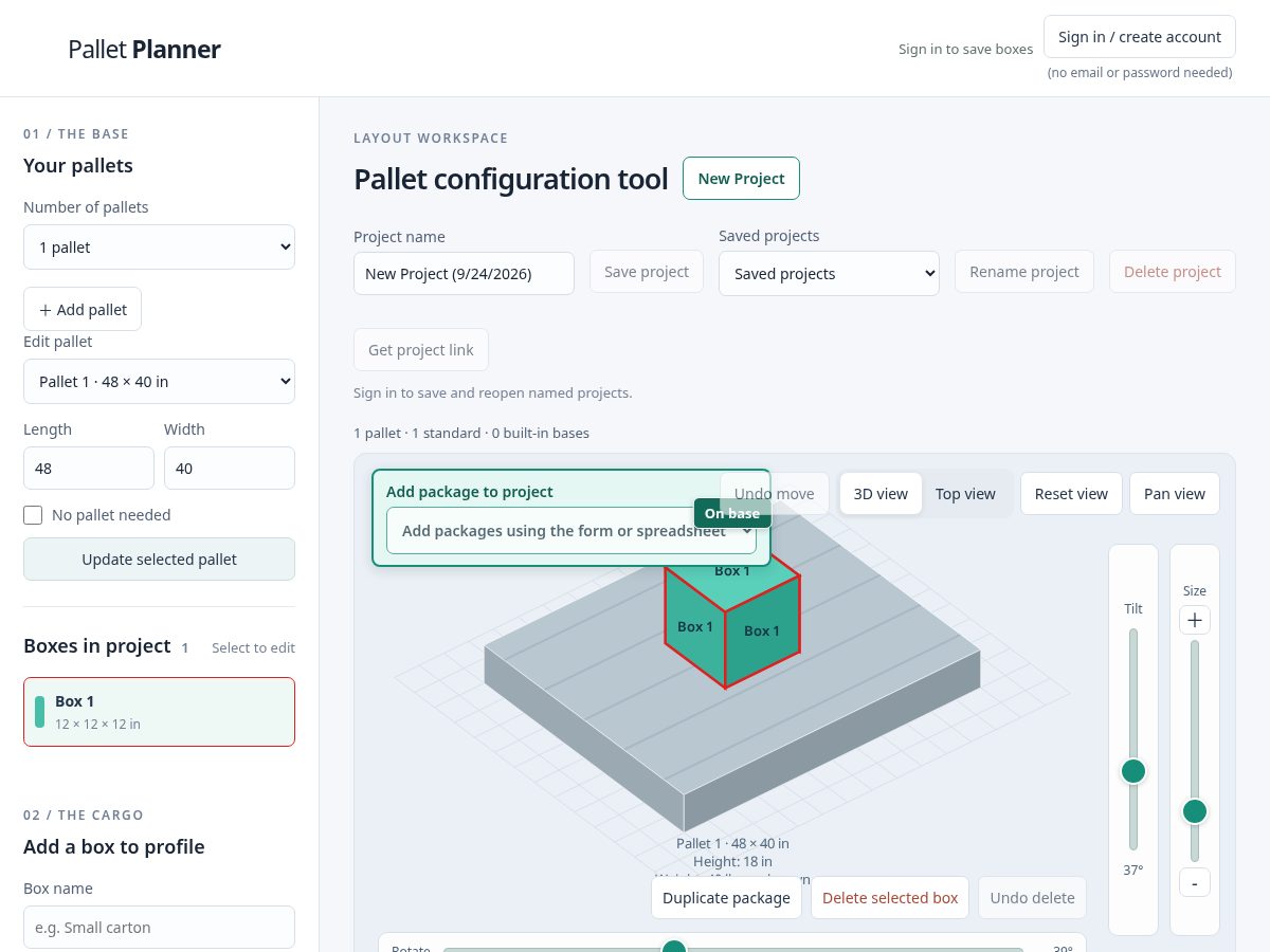 Landing-page snapshot of palletsize.com