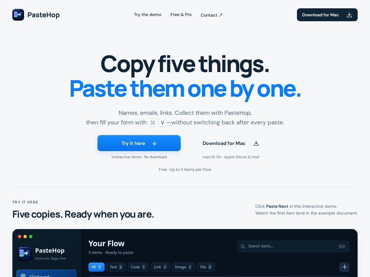 Landing-page snapshot of pastehop.app