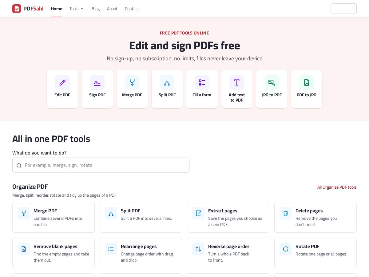 Landing-page snapshot of pdfsahl.com