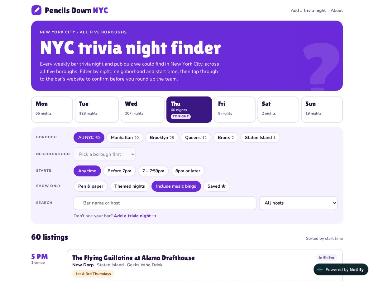 Landing-page snapshot of pencilsdown.nyc