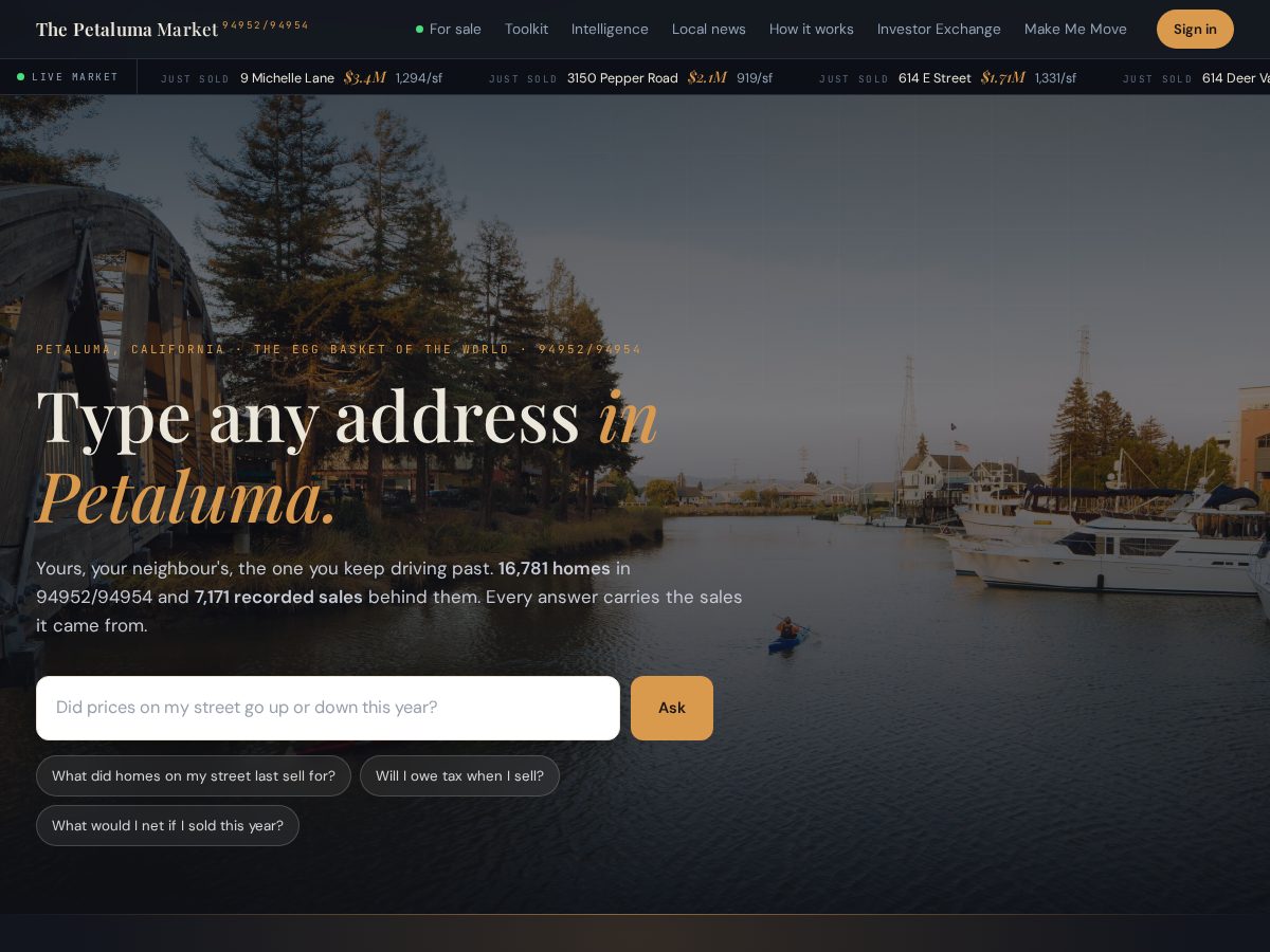 Landing-page snapshot of petalumarealestatemarket.com