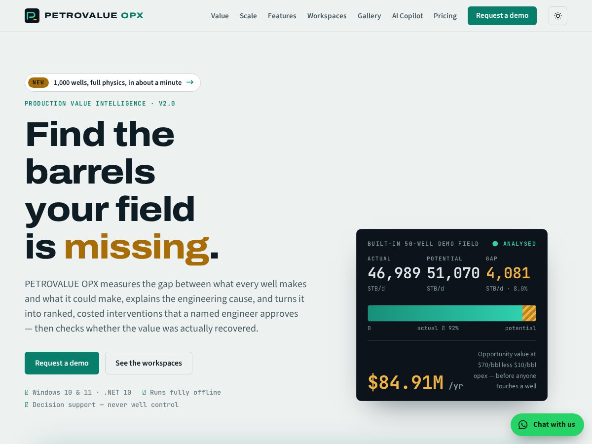 Landing-page snapshot of petrovalueopx.com