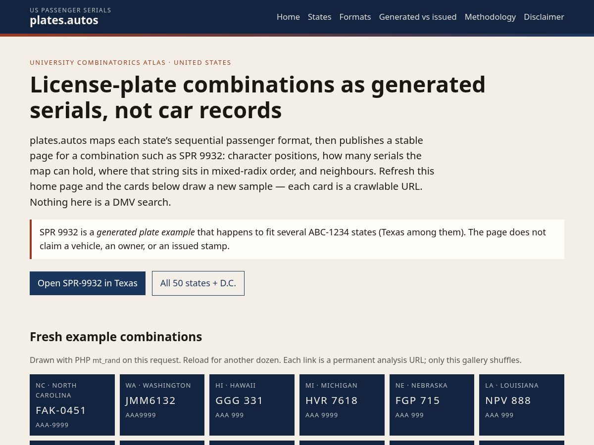 Landing-page snapshot of plates.autos