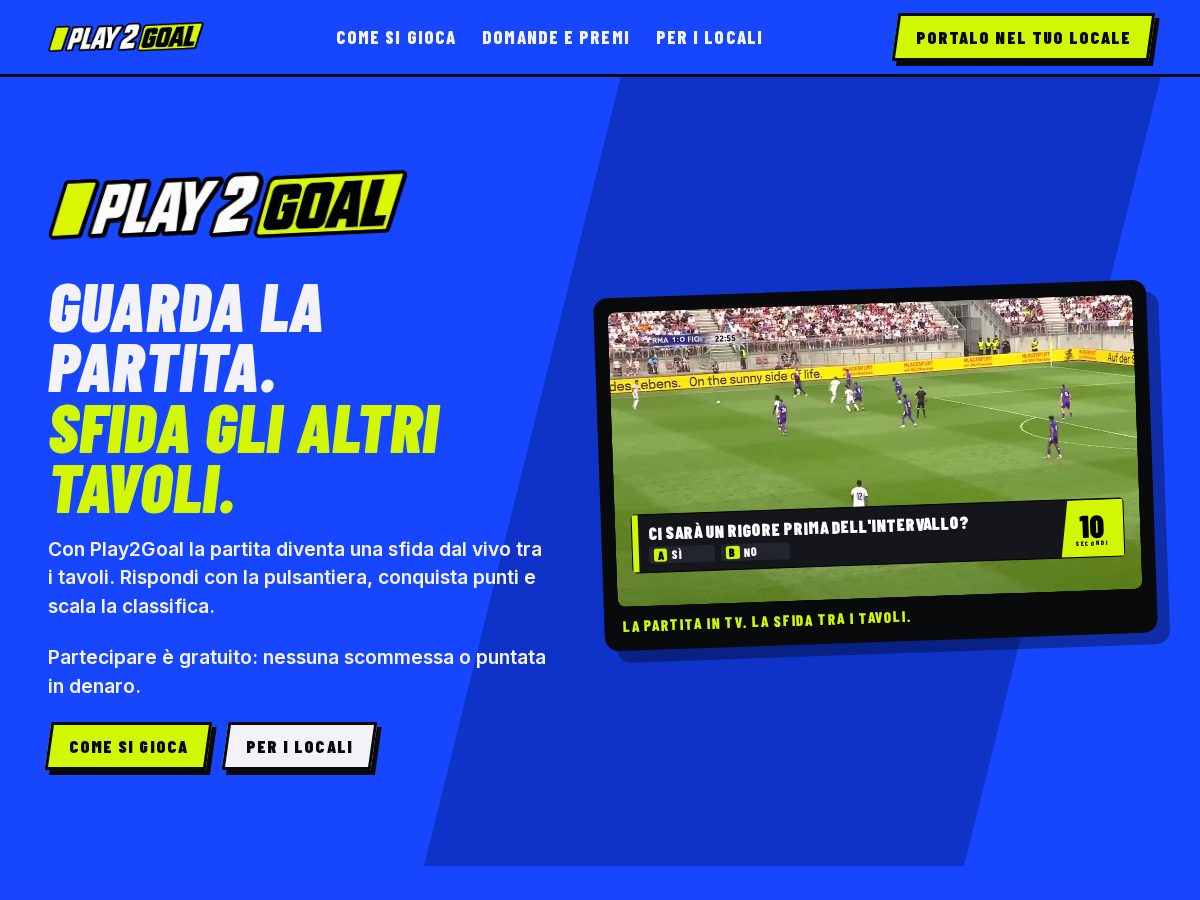 Landing-page snapshot of play2goal.com
