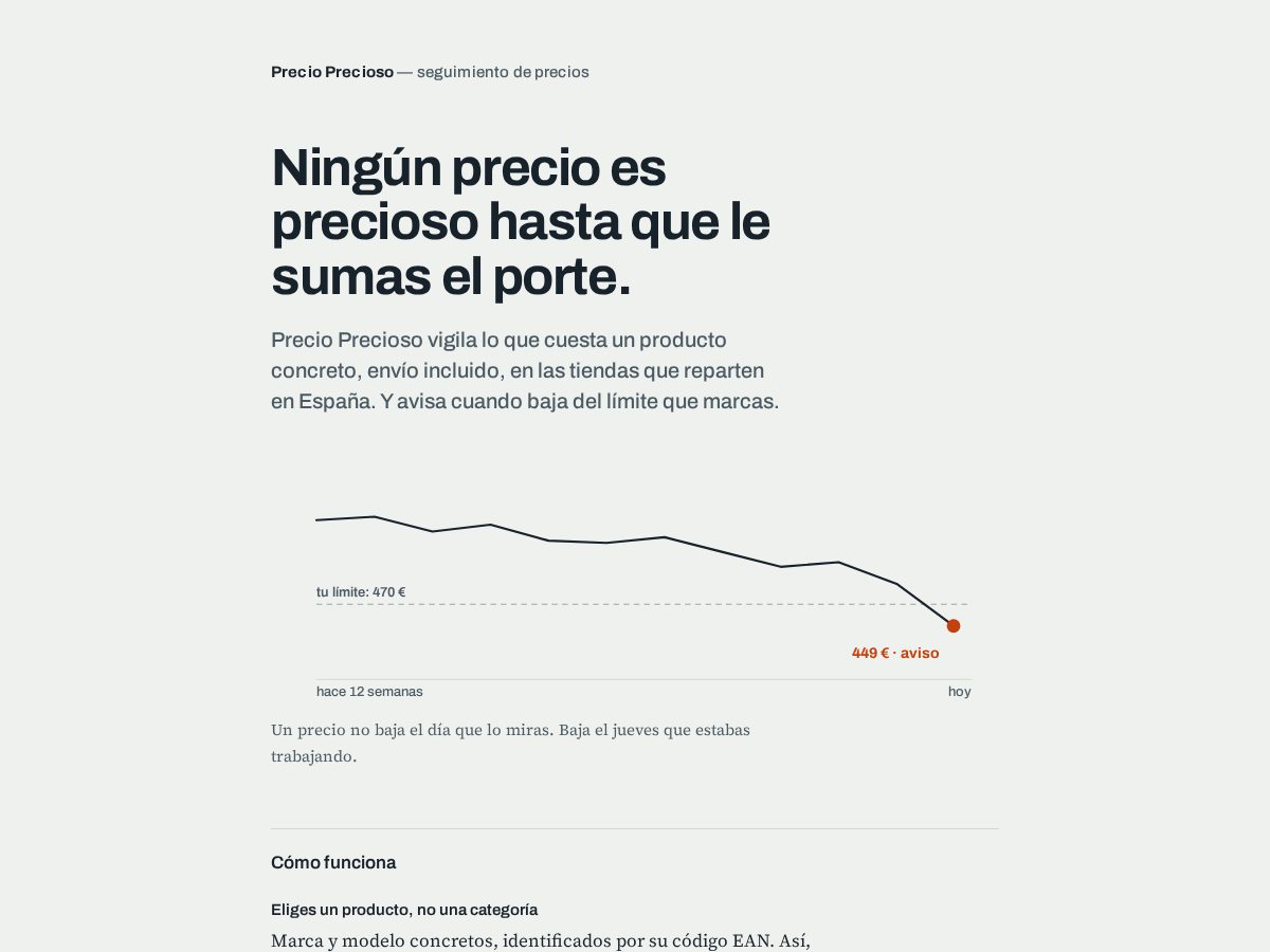 Landing-page snapshot of precioprecioso.com