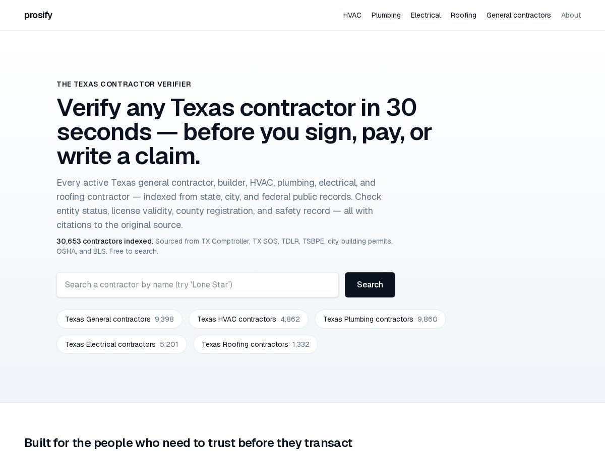 Landing-page snapshot of prosify.org