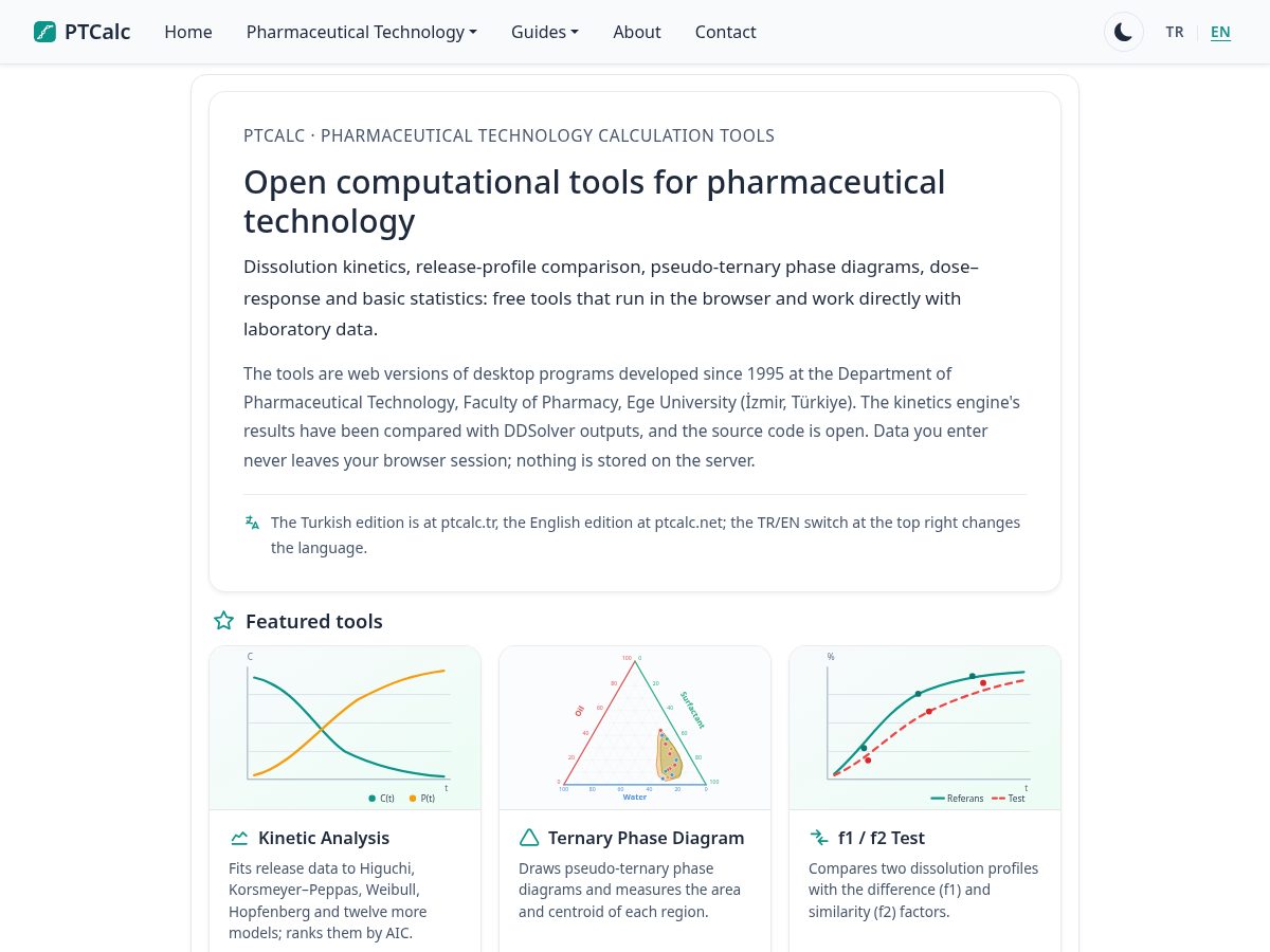Landing-page snapshot of ptcalc.net