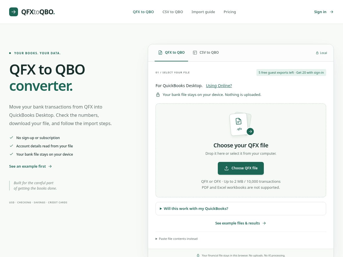 Landing-page snapshot of qfxtoqbo.com