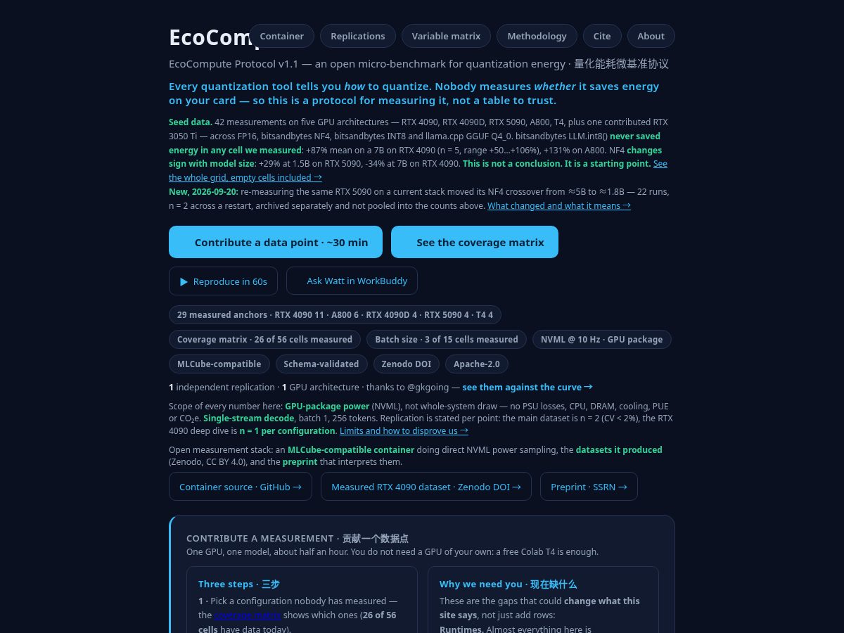 Landing-page snapshot of quantenergy.dev