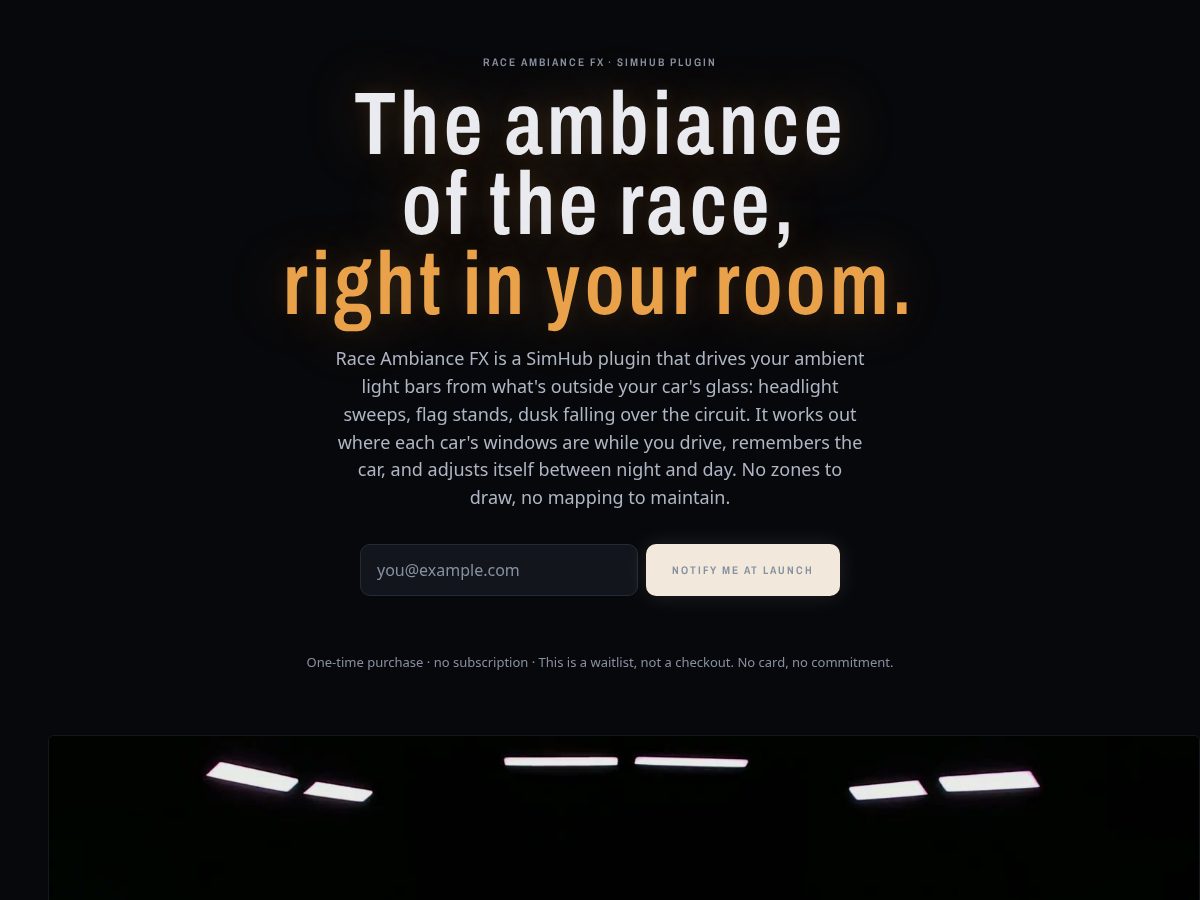 Landing-page snapshot of raceambiancefx.com