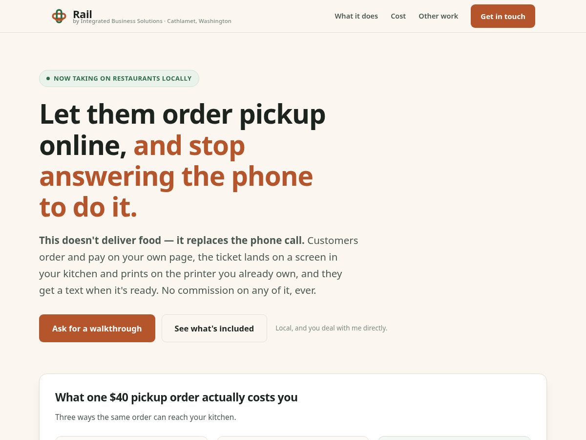 Landing-page snapshot of railordering.com
