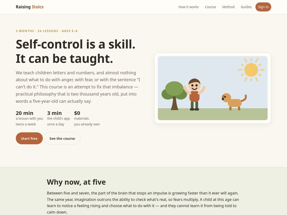 Landing-page snapshot of raisingstoics.com