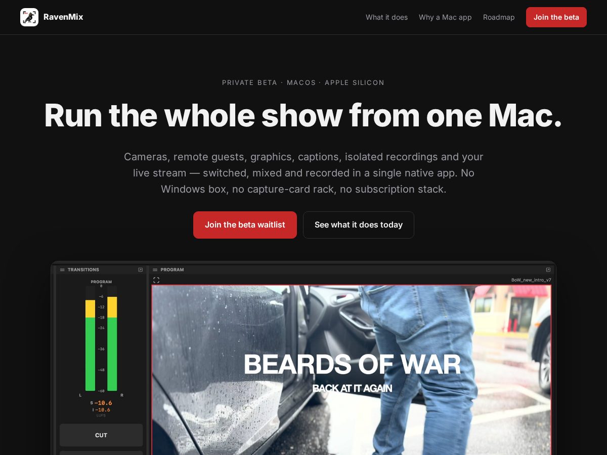 Landing-page snapshot of ravenmix.com