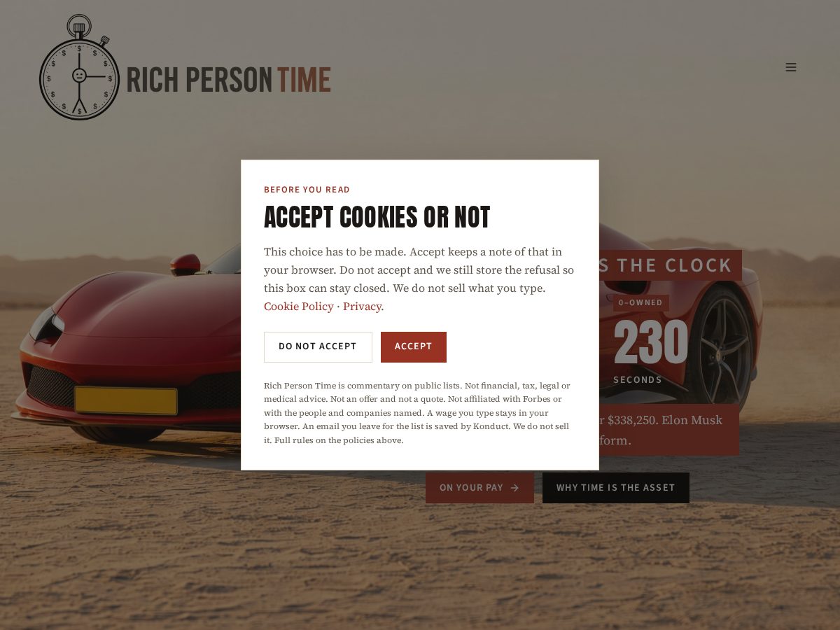 Landing-page snapshot of richpersontime.com