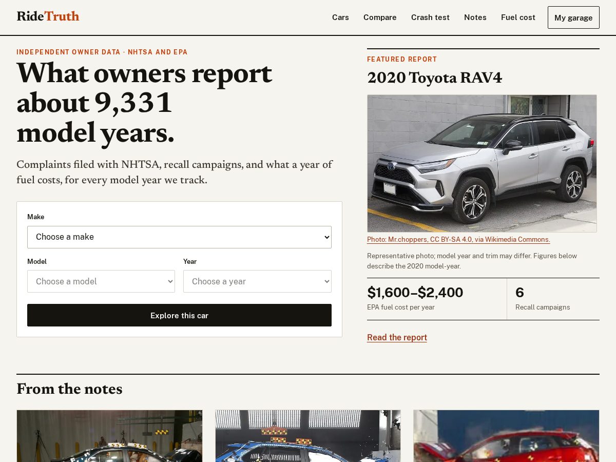 Landing-page snapshot of ridetruth.com