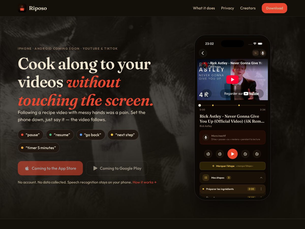 Landing-page snapshot of riposo-app.com