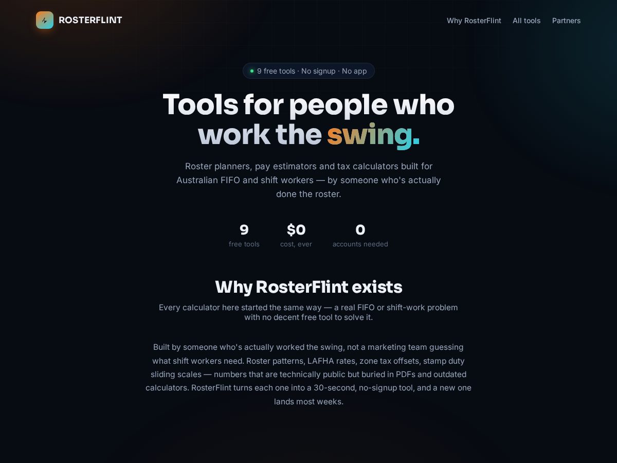 Landing-page snapshot of rosterflint.com