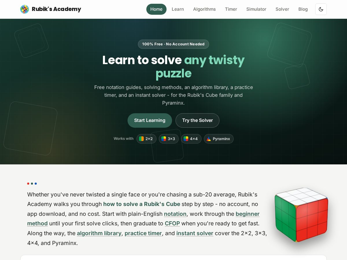 Landing-page snapshot of rubiksacademy.live